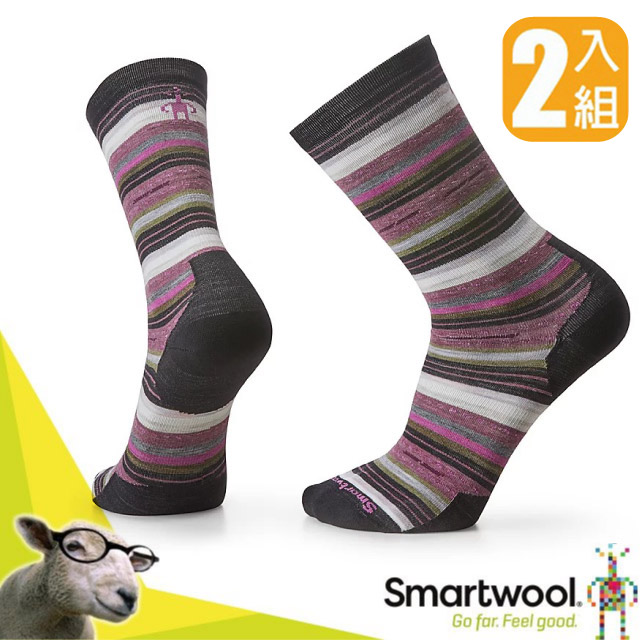 【美國 SmartWool】美麗諾羊毛 戶外日著瑪格麗特條紋中長襪(2入)/SW002091-001 黑色✿30E010